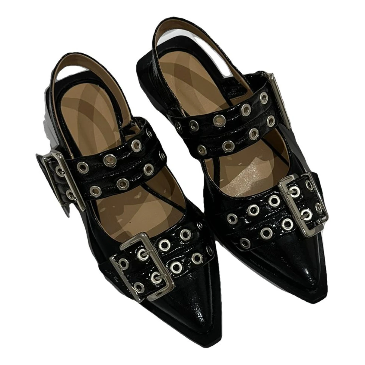 Pre-owned Ganni Leather Flats In Black