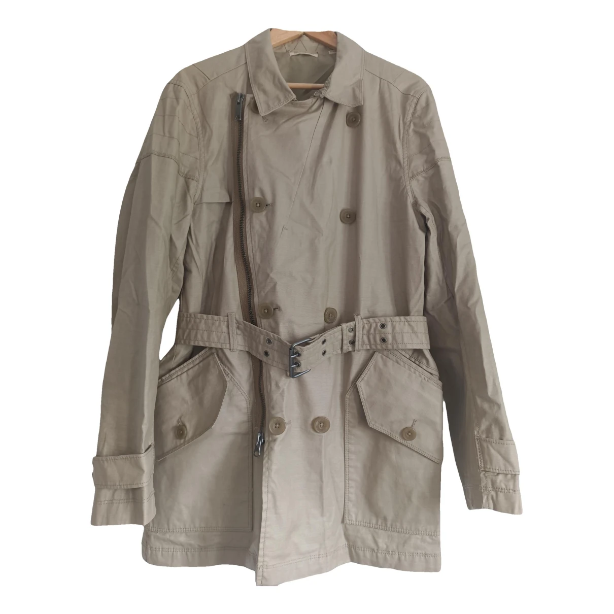 Pre-owned Dkny Trench Coat In Camel