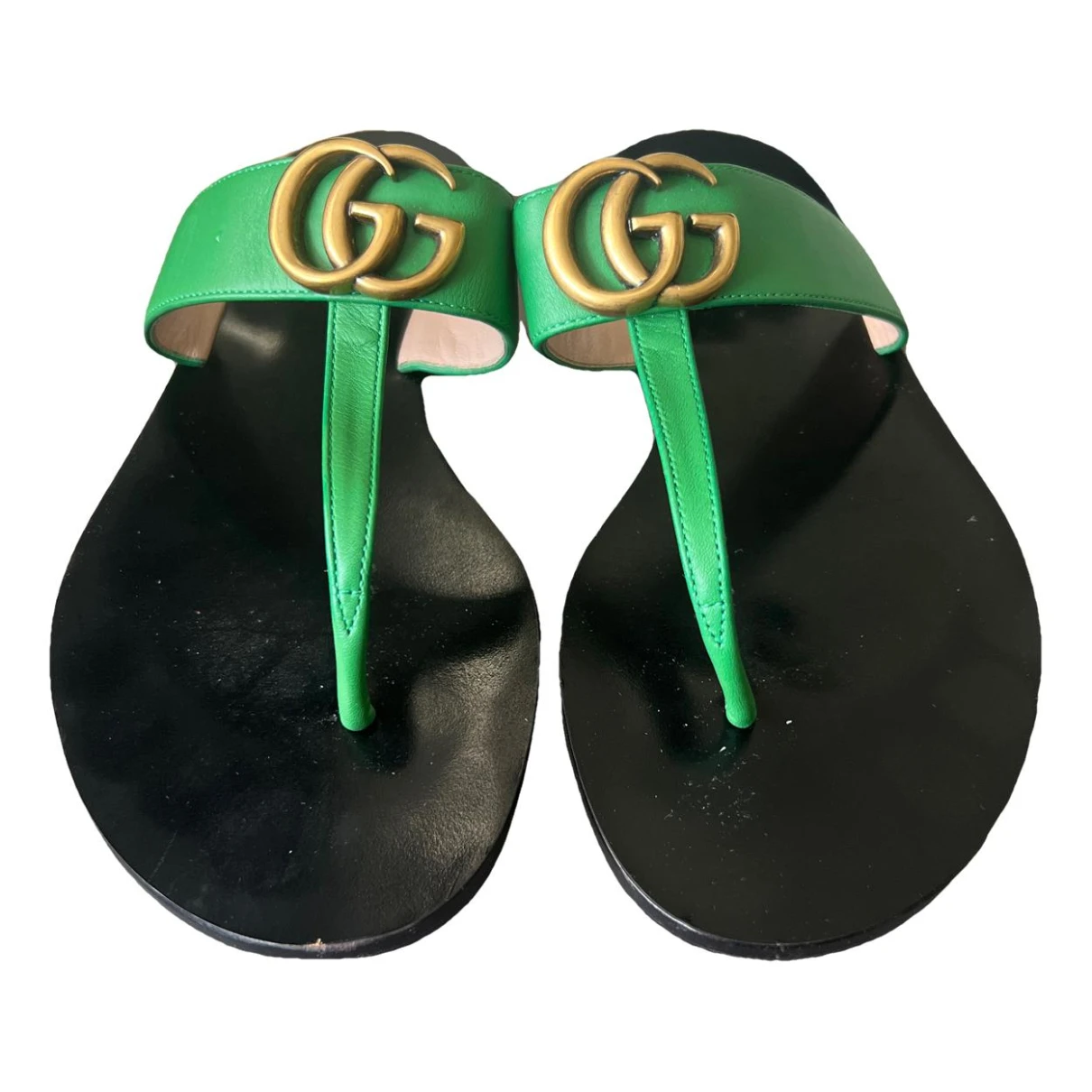Pre-owned Gucci Marmont Leather Flats In Green