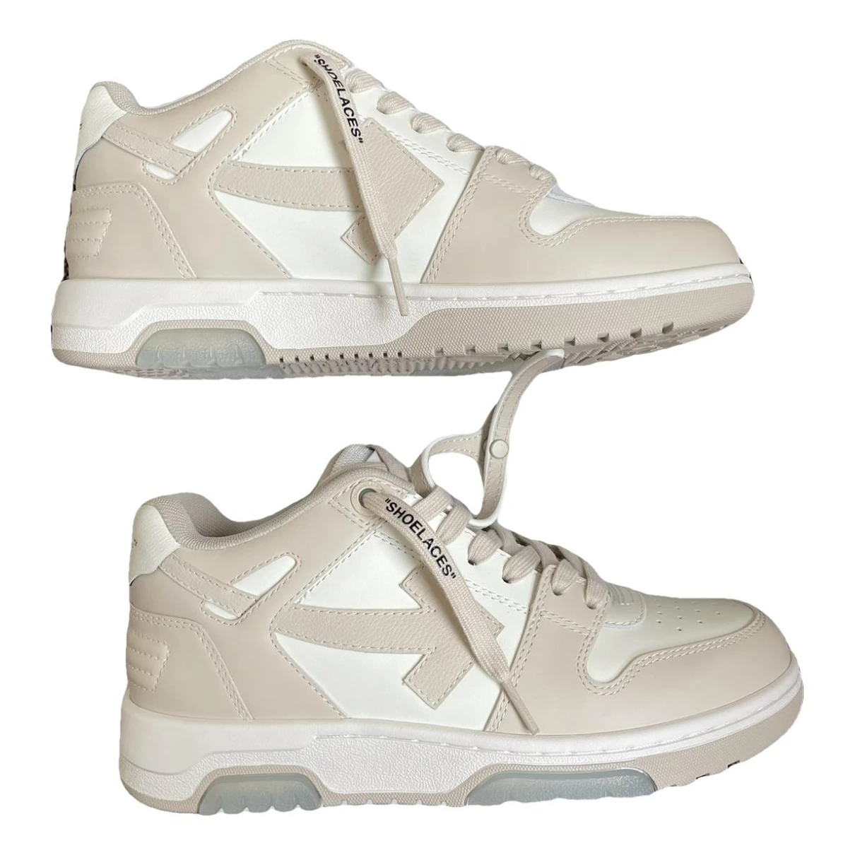 Pre-owned Off-white Leather Trainers In Beige