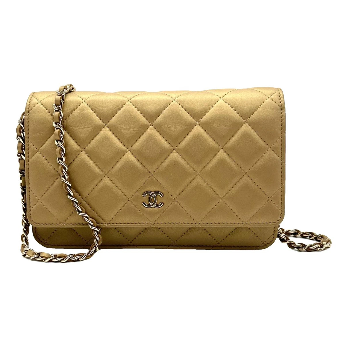 Pre-owned Chanel Wallet On Chain Leather Clutch Bag In Brown