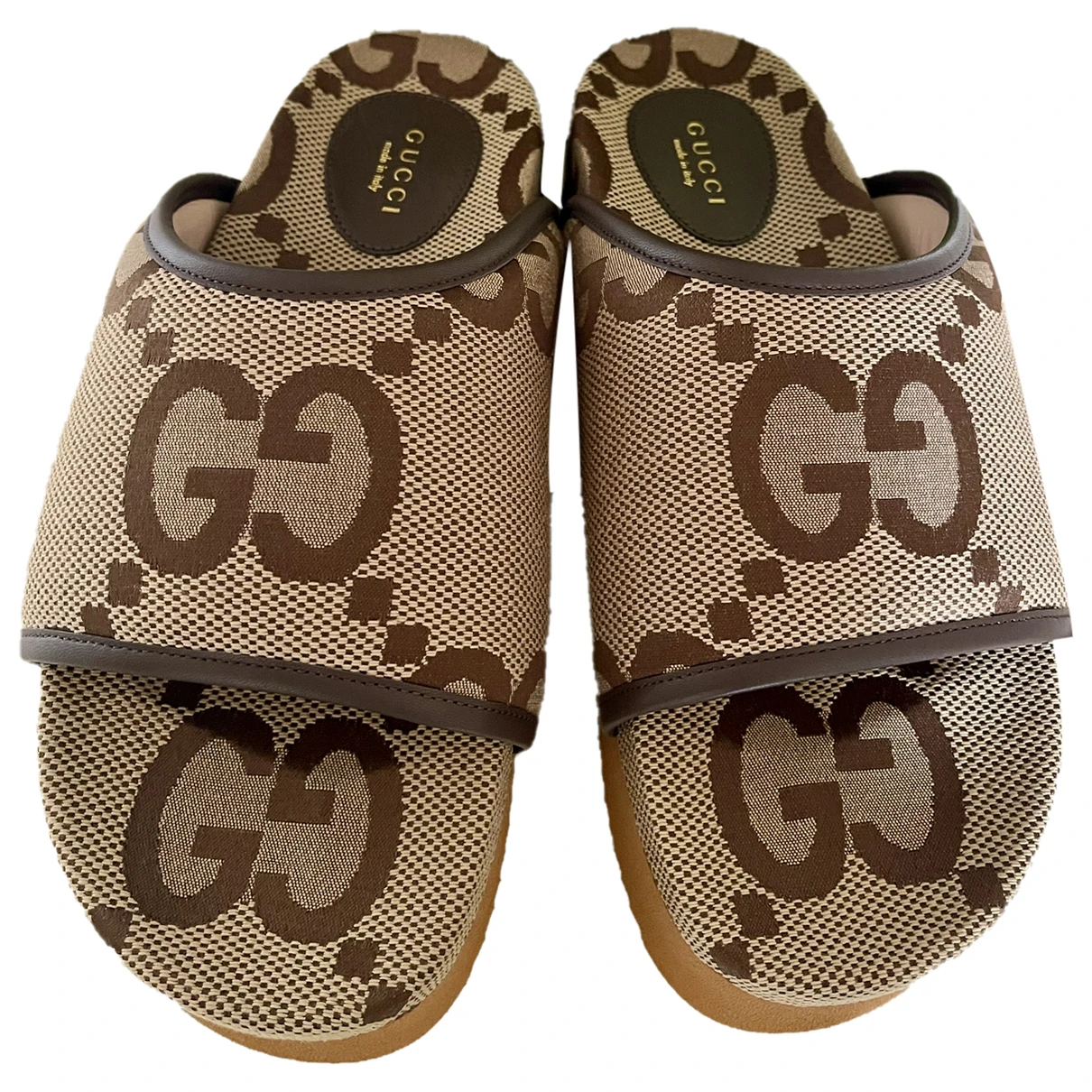 Pre-owned Gucci Double G Cloth Mules In Brown