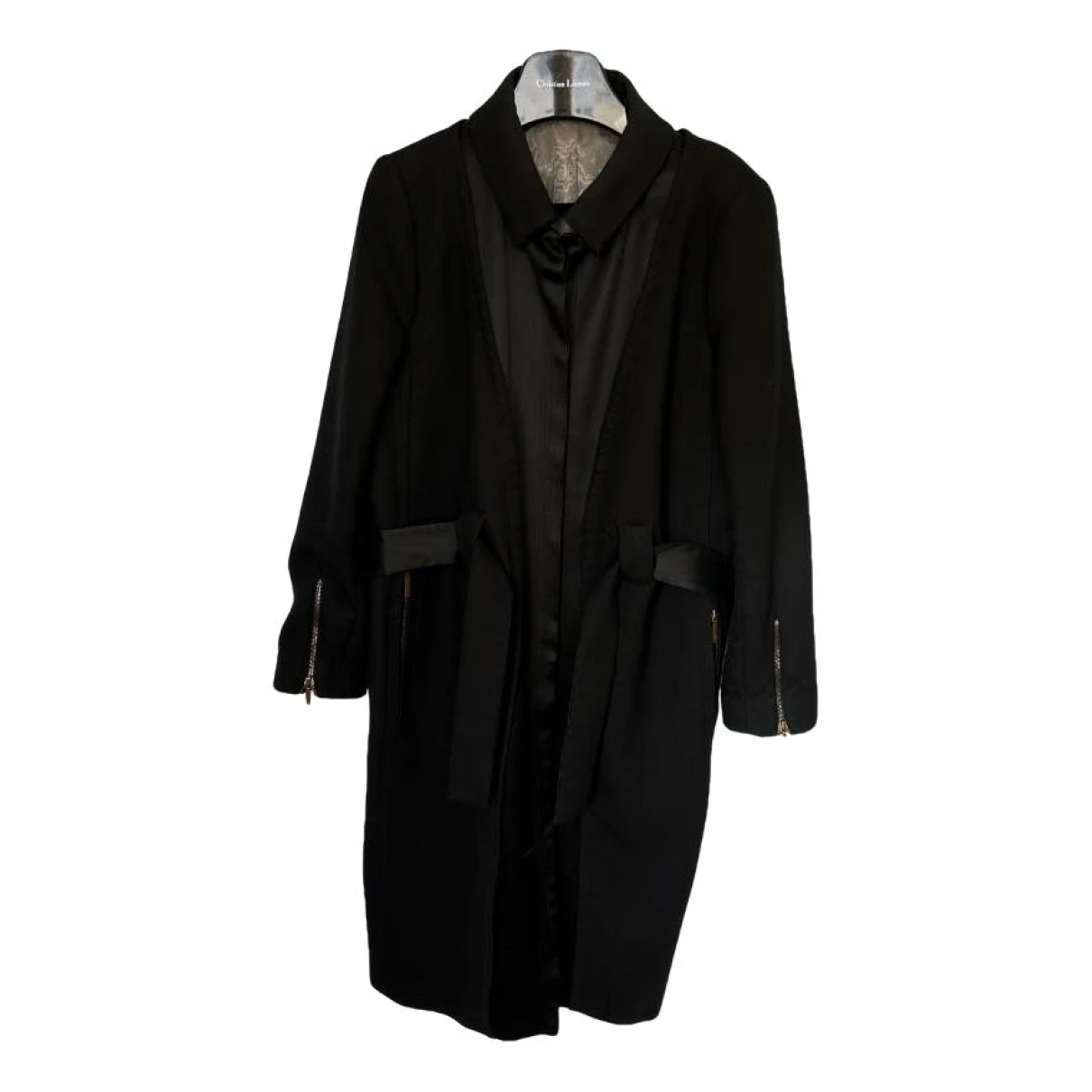 Pre-owned Christian Lacroix Wool Trench Coat In Black