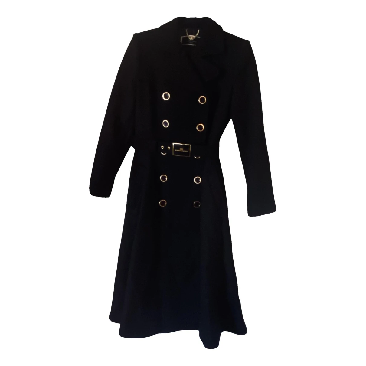 Pre-owned Elisabetta Franchi Wool Coat In Black
