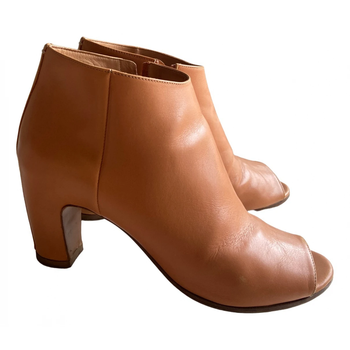 Pre-owned Maison Margiela Leather Ankle Boots In Beige