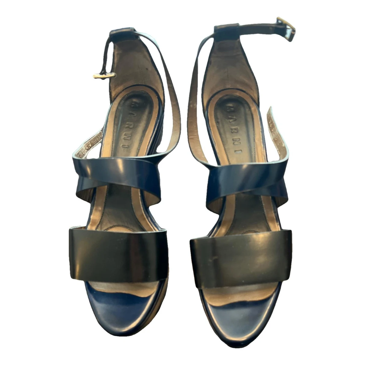 Pre-owned Marni Leather Sandal In Navy