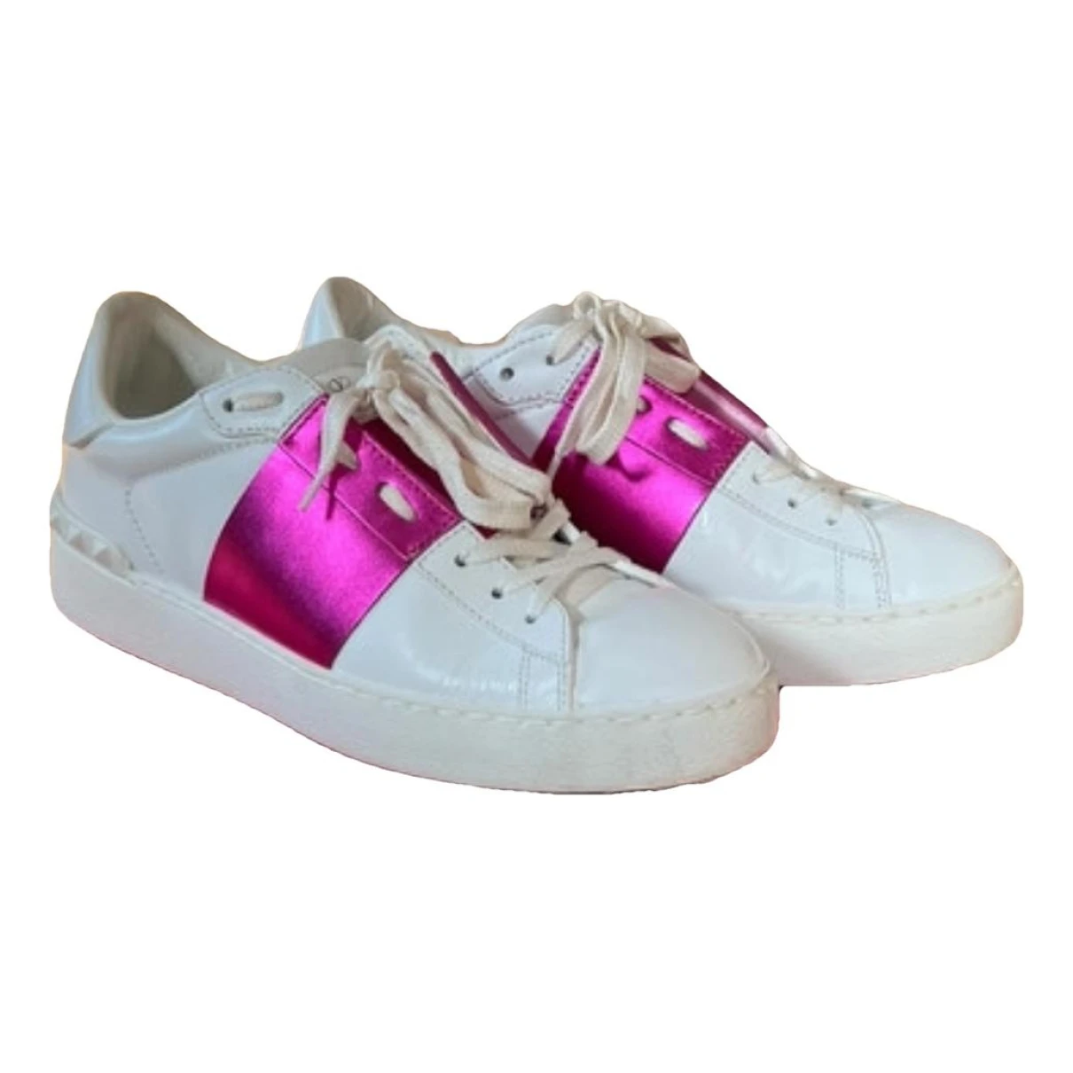 Pre-owned Valentino Garavani Open Leather Trainers In Pink