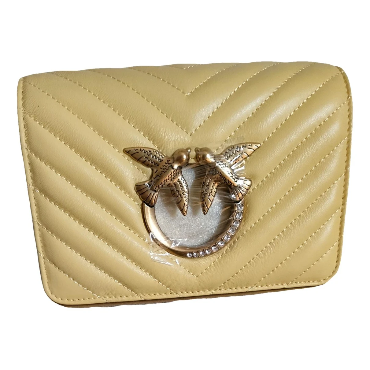 Pre-owned Pinko Leather Clutch Bag In Yellow