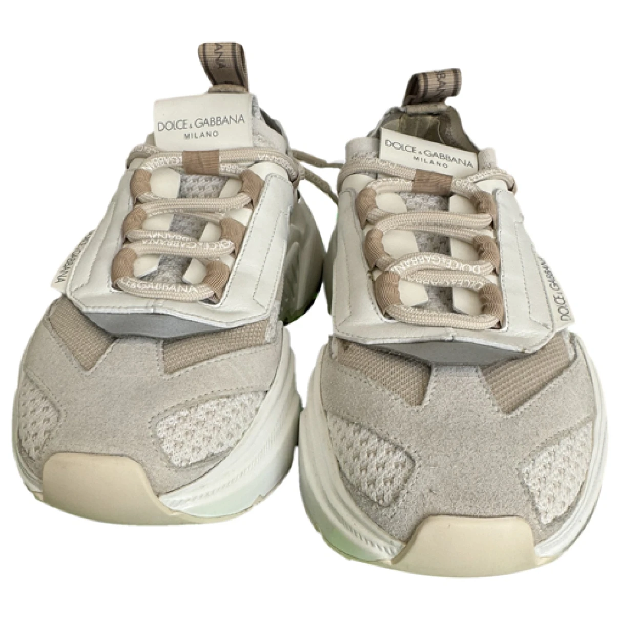 Pre-owned Dolce & Gabbana Daymaster Leather Trainers In Beige
