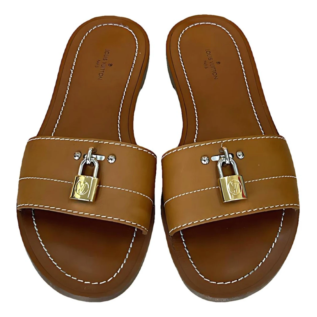 Pre-owned Louis Vuitton Leather Mules & Clogs In Camel