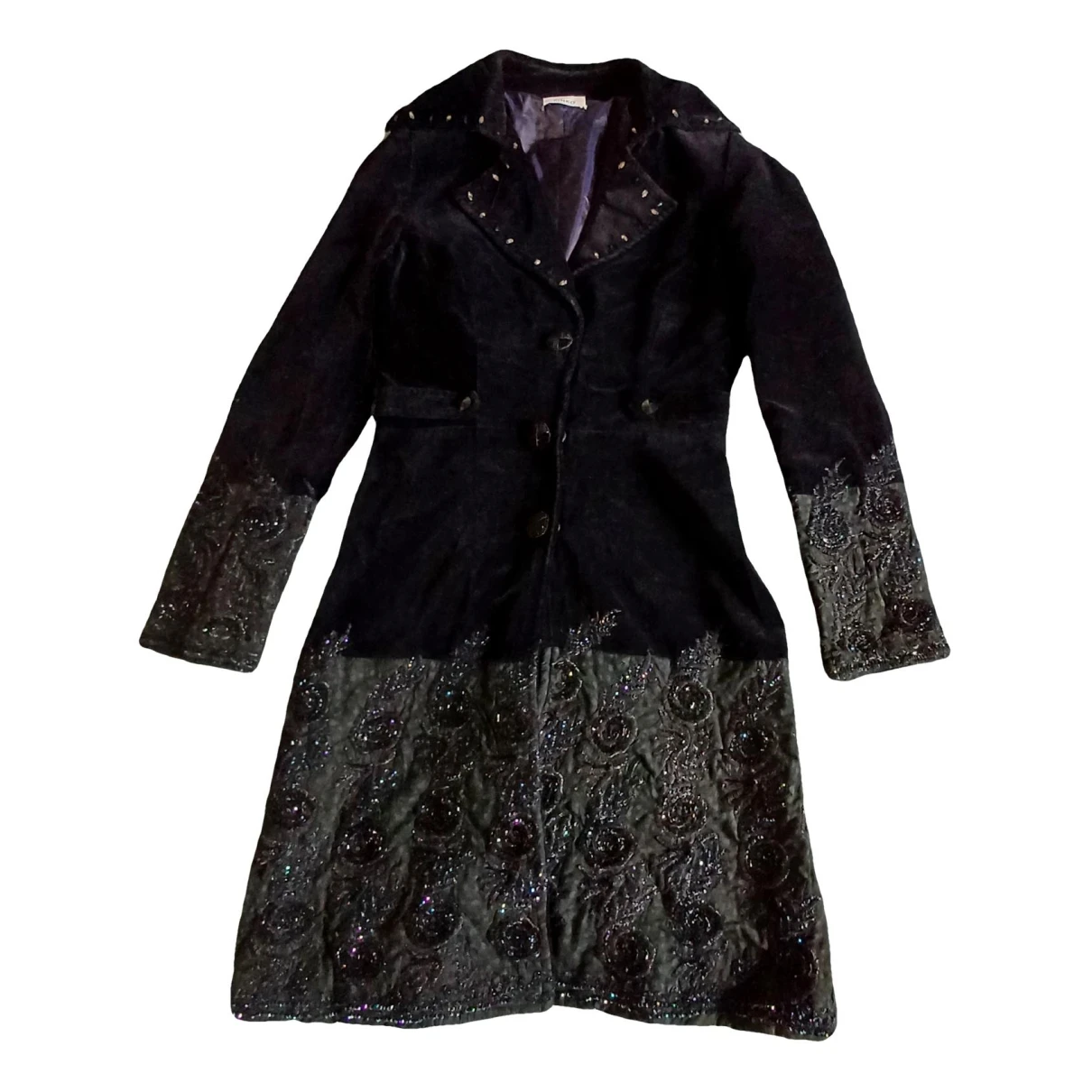Pre-owned Pinko Velvet Coat In Black