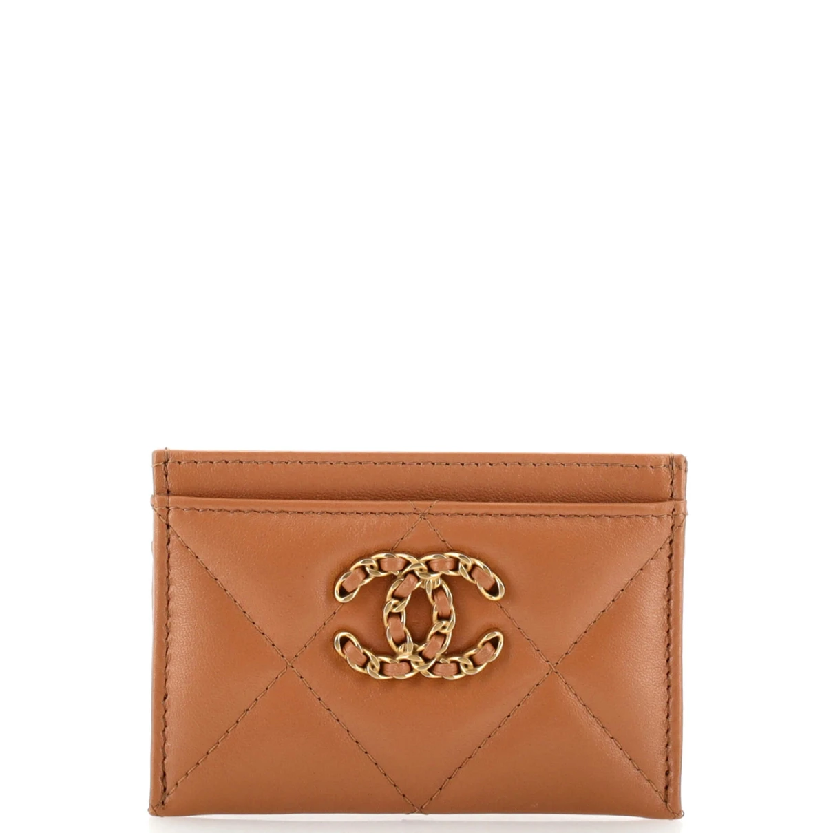 Pre-owned Chanel Leather Card Wallet In Brown