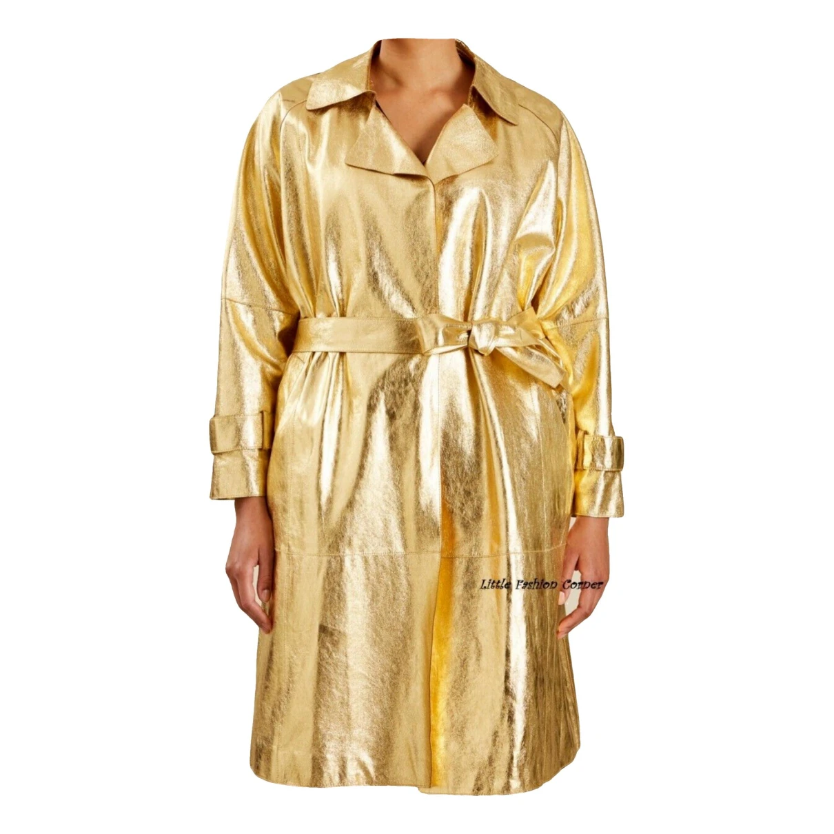 Pre-owned Marina Rinaldi Leather Trench Coat In Gold
