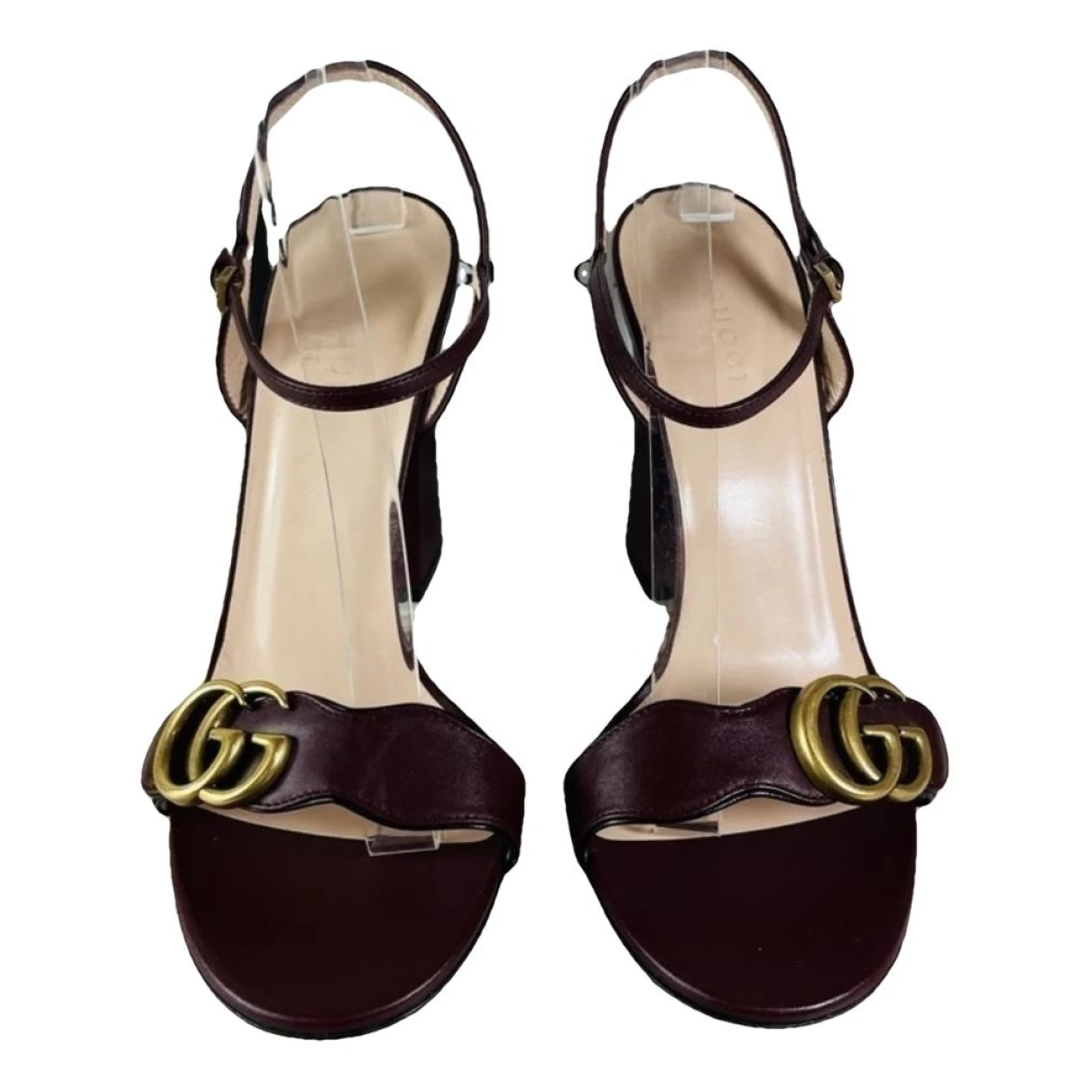 Pre-owned Gucci Marmont Leather Sandal In Burgundy