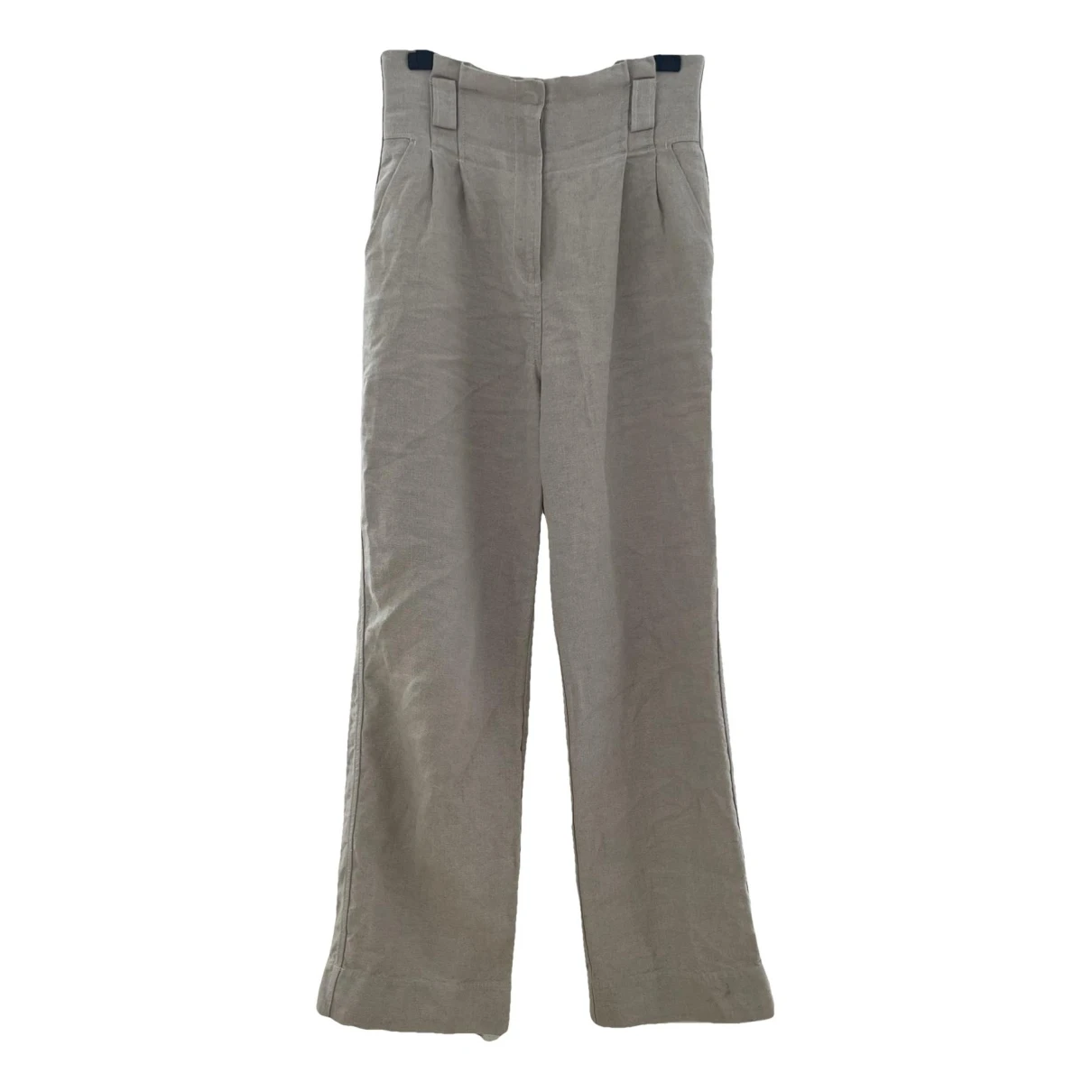 Pre-owned Ganni Linen Large Pants In Ecru