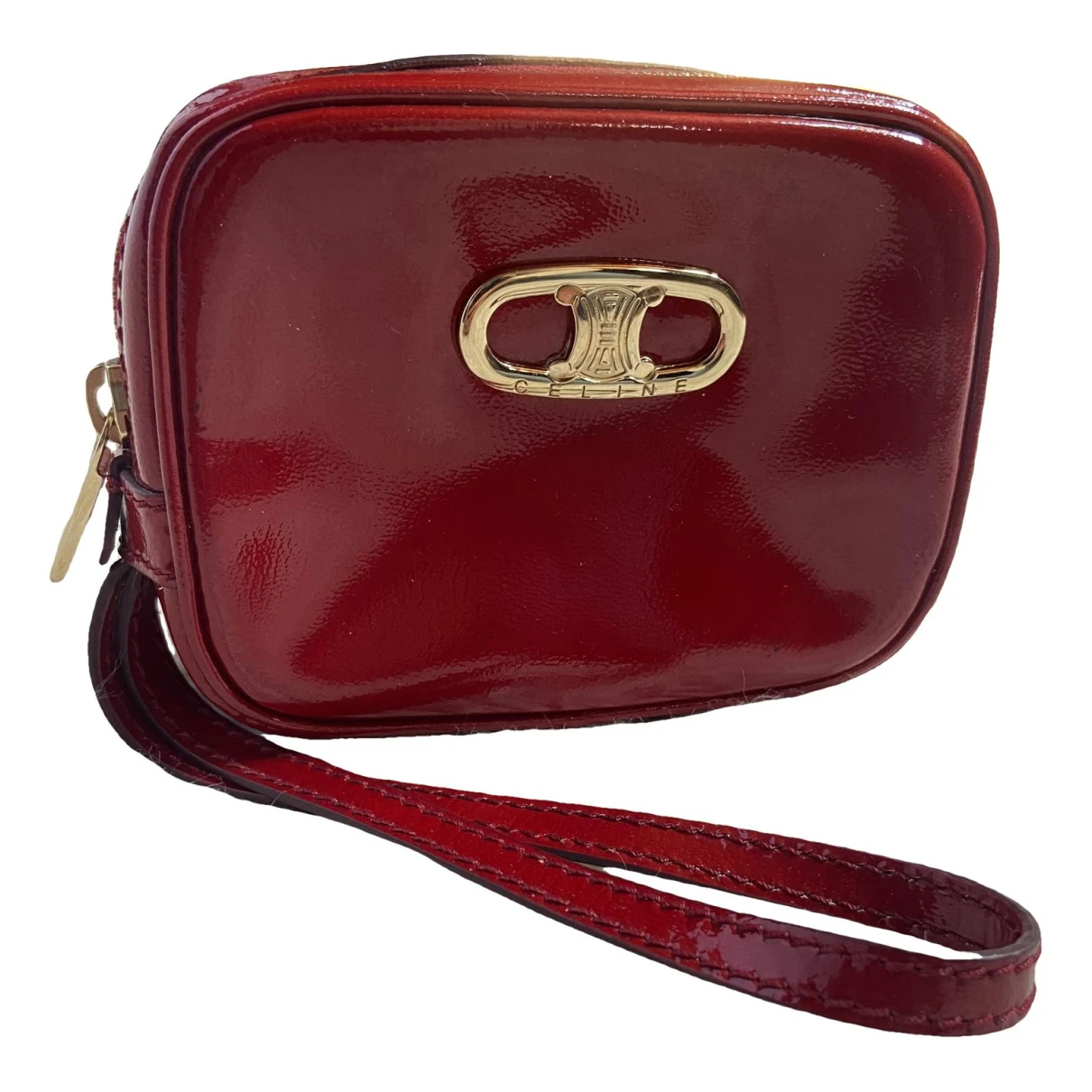Pre-owned Celine Charm Patent Leather Clutch Bag In Red