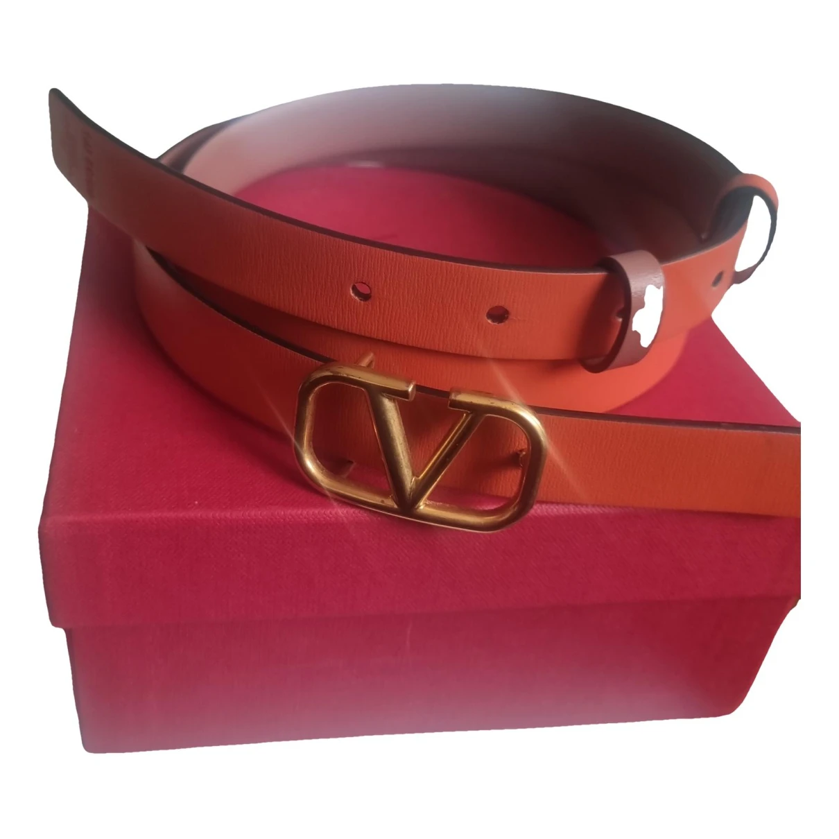 Pre-owned Valentino Garavani Vlogo Leather Belt In Orange