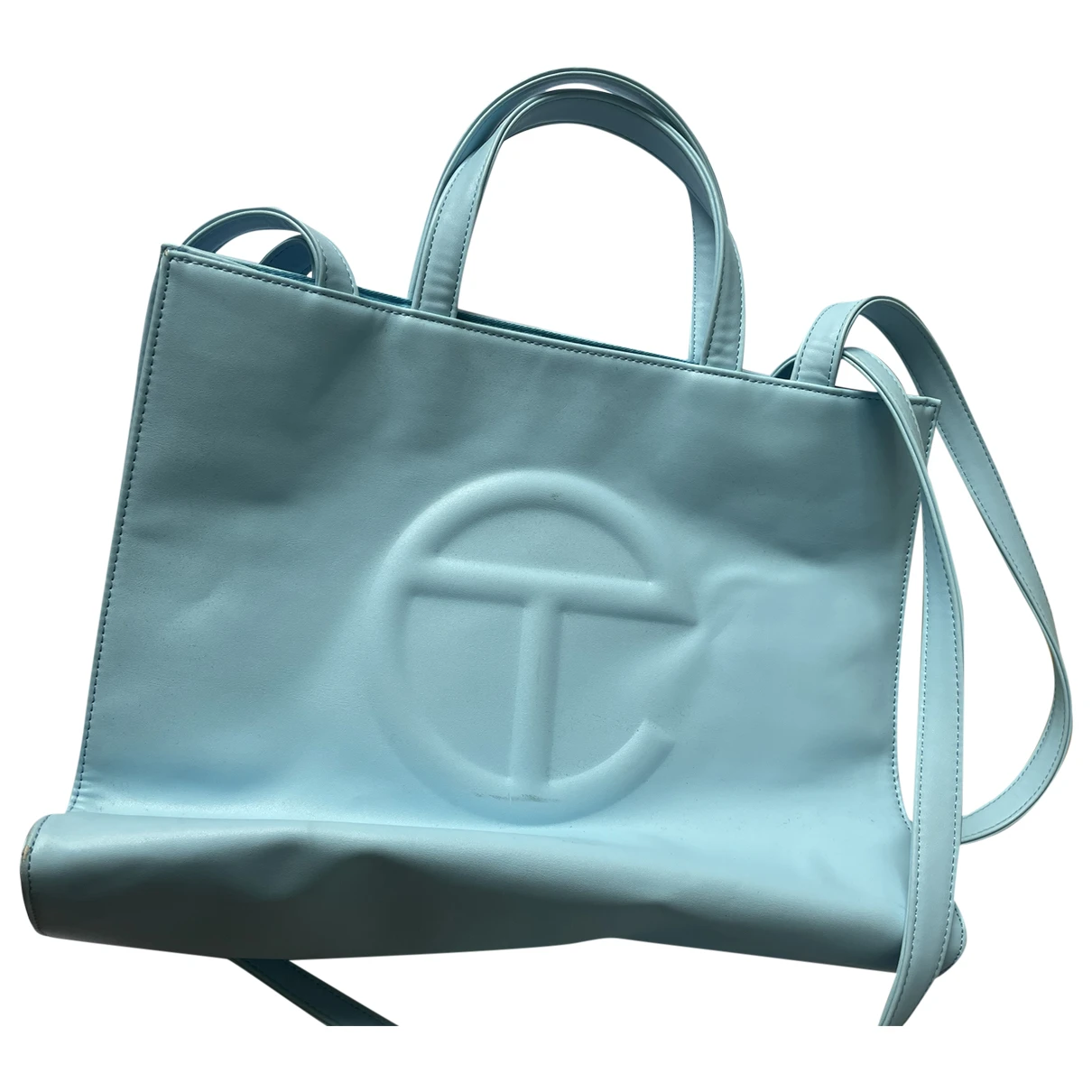 Pre-owned Telfar Large Shopping Bag Leather Handbag In Blue