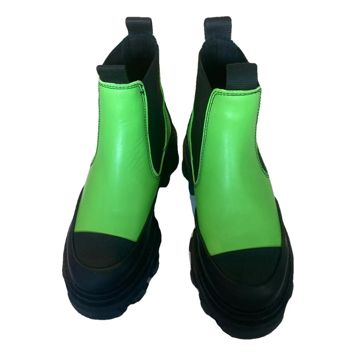 Pre-owned Ganni Leather Riding Boots In Green