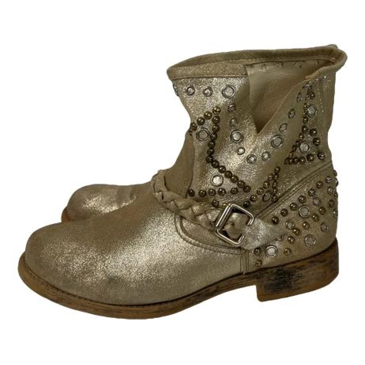 Pre-owned Baldinini Leather Western Boots In Gold