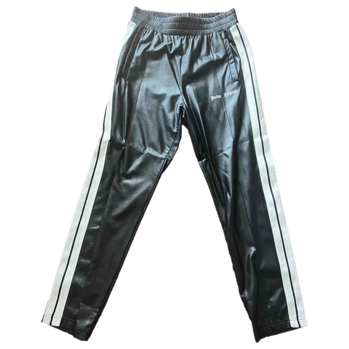 Pre-owned Palm Angels Vegan Leather Trousers In Black