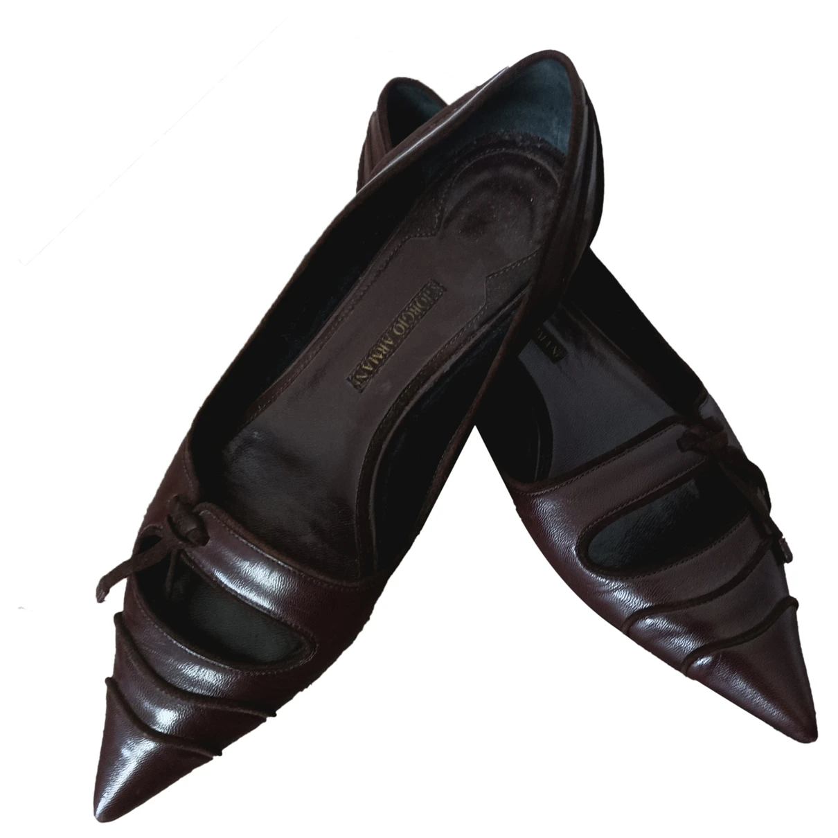 Pre-owned Giorgio Armani Leather Ballet Flats In Brown