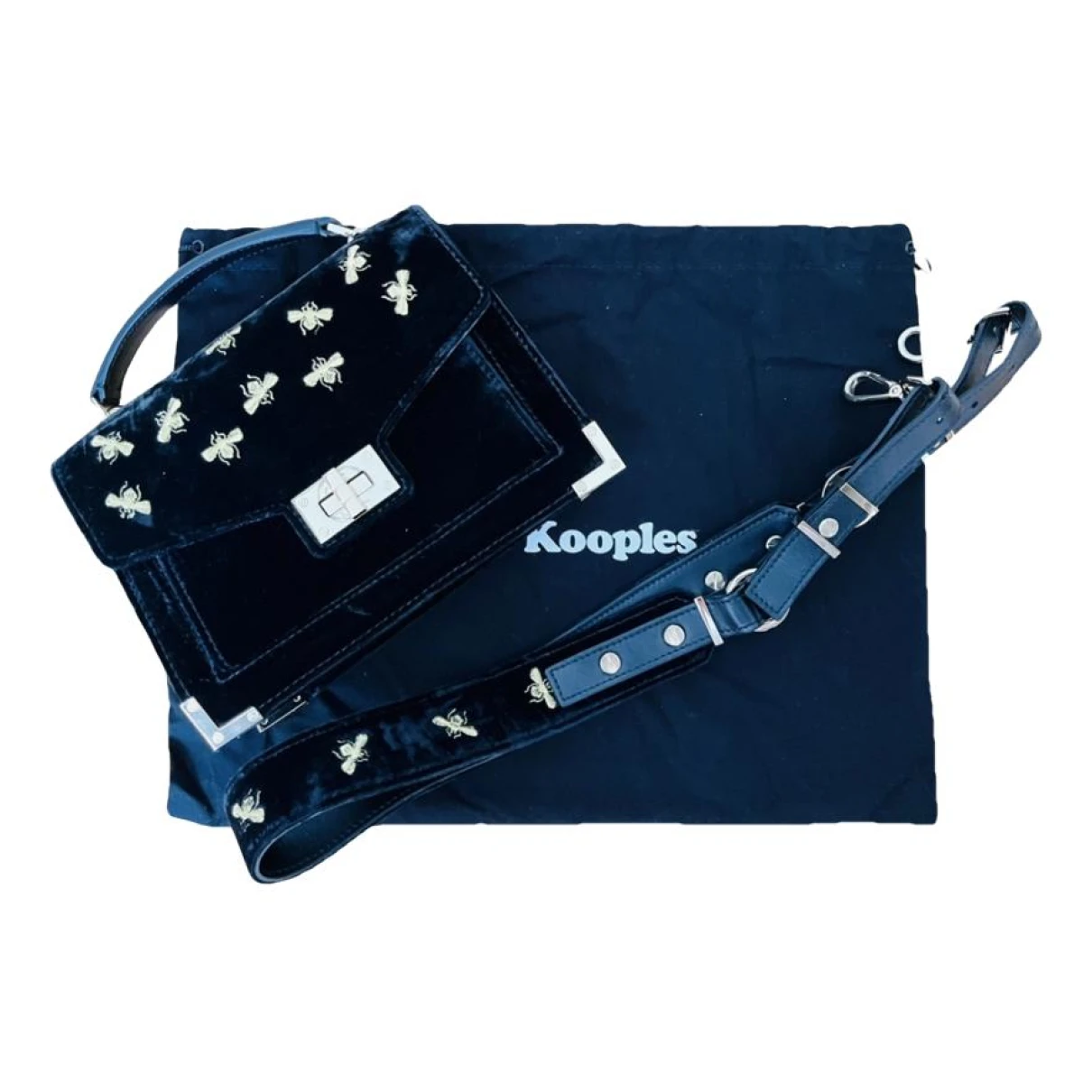 Pre-owned The Kooples Emily Velvet Crossbody Bag In Black