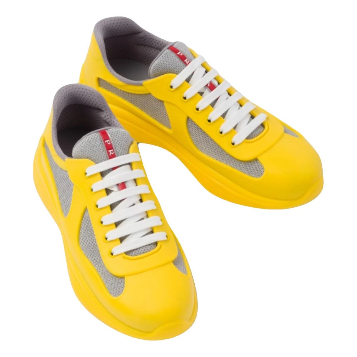 Pre-owned Prada Leather Low Trainers In Yellow