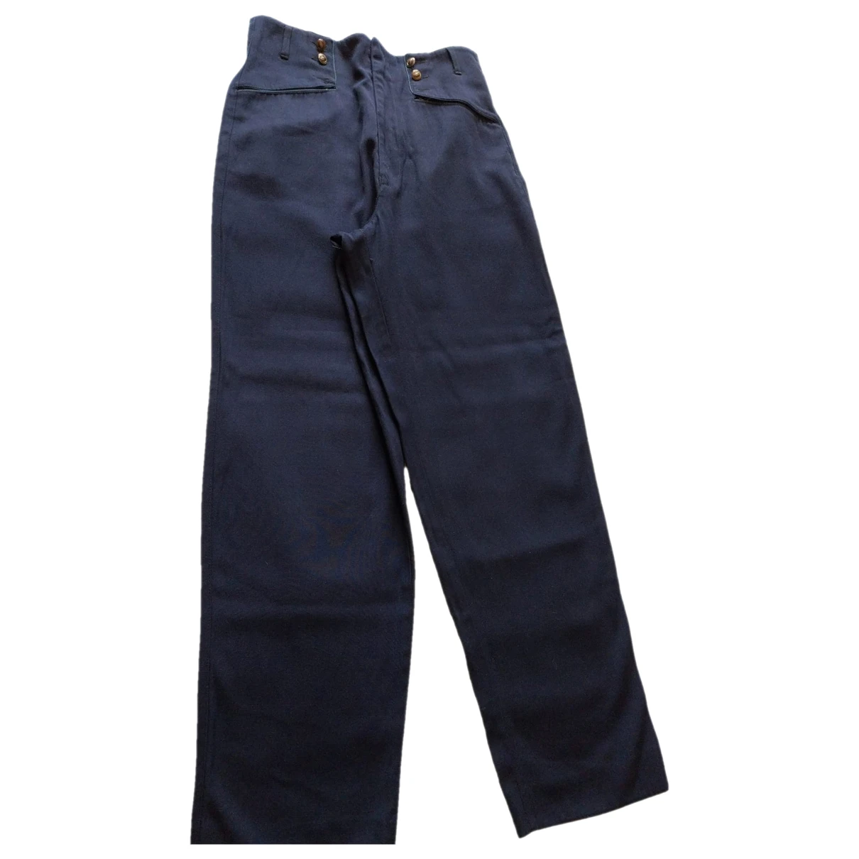 Pre-owned Closed Wool Large Pants In Navy