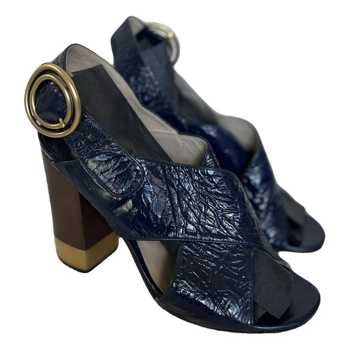 Pre-owned Chloé Patent Leather Sandal In Navy