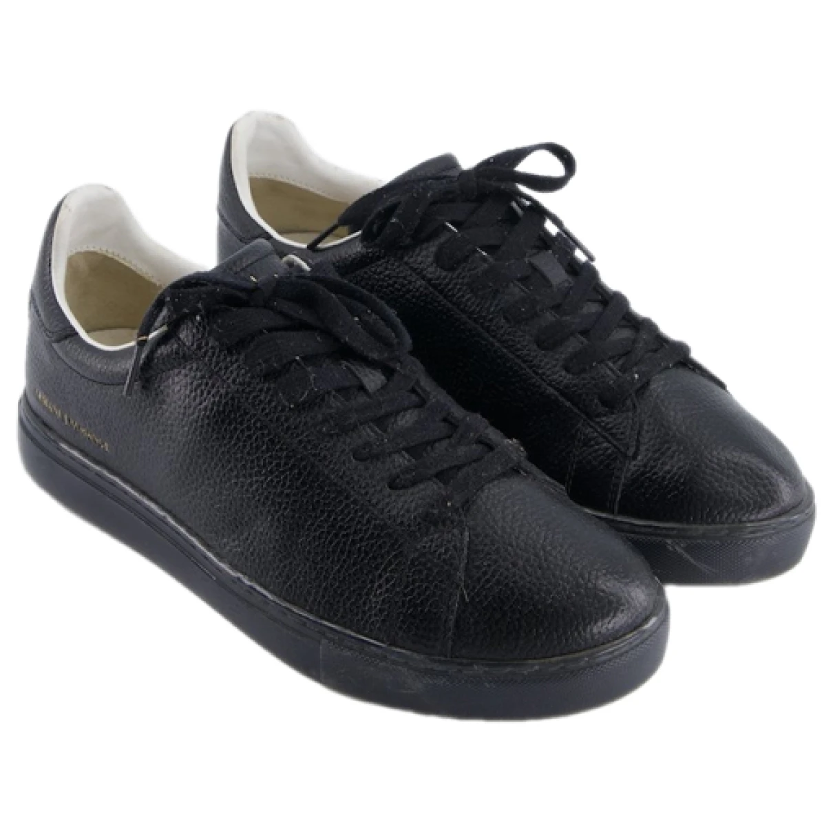 Pre-owned Armani Exchange Leather Trainers In Black