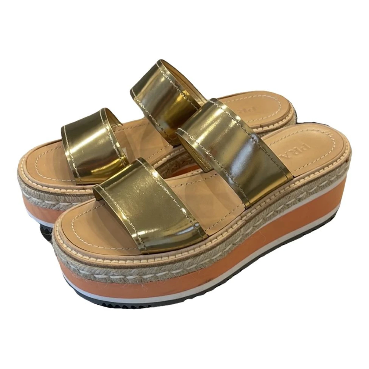 Pre-owned Prada Leather Sandal In Gold