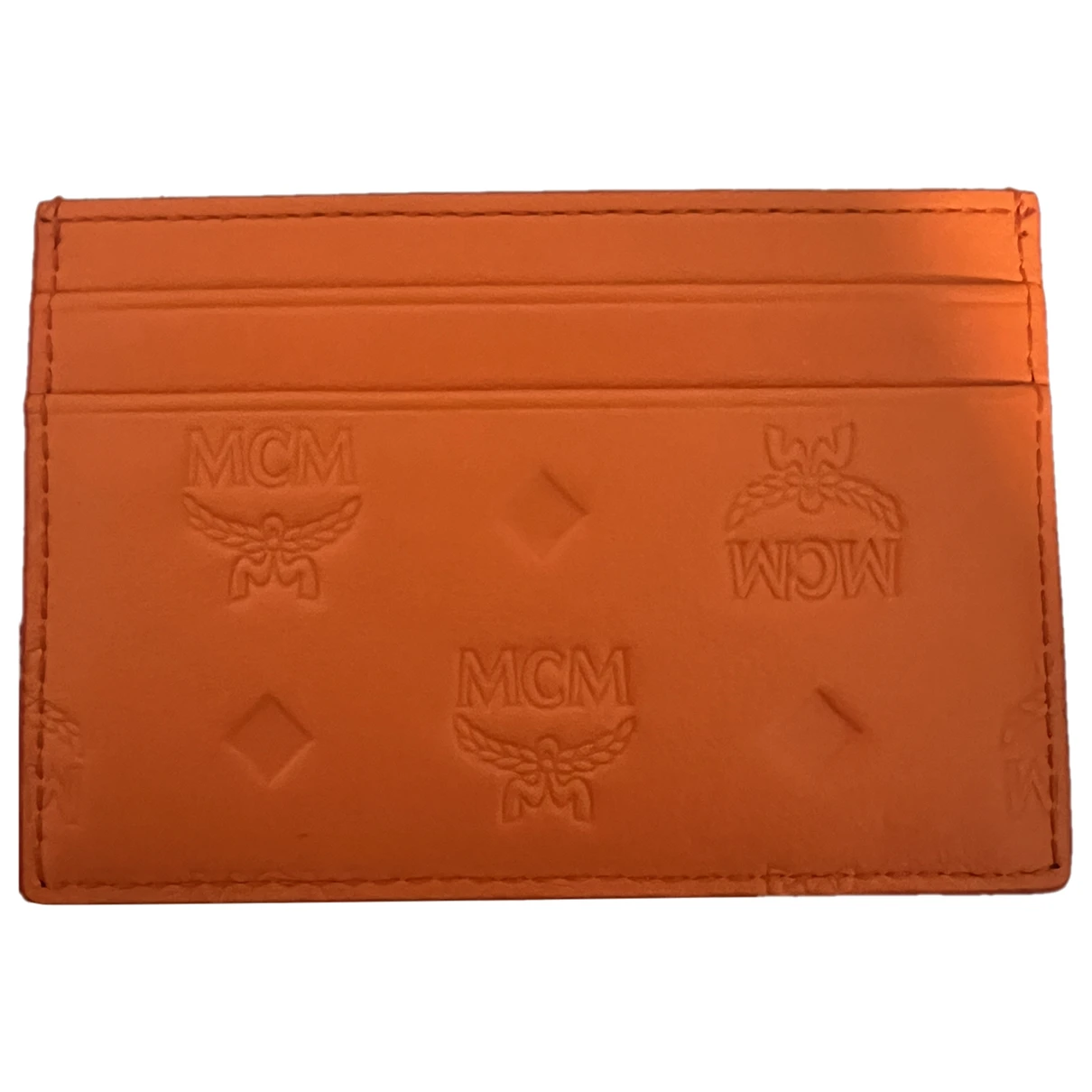 Pre-owned Mcm Leather Card Wallet In Orange