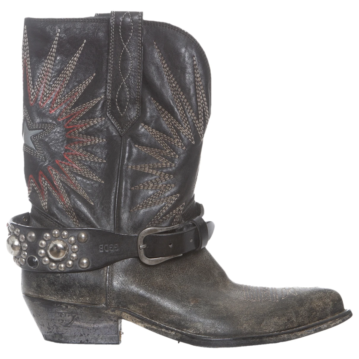 Pre-owned Golden Goose Wish Star Low Leather Cowboy Boots In Black