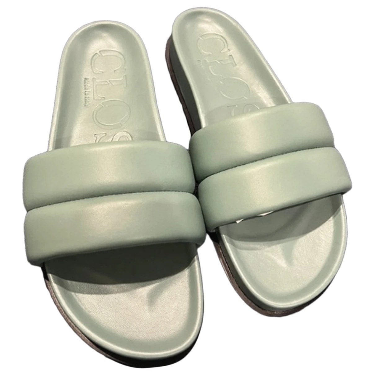 Pre-owned Closed Leather Sandals In Green