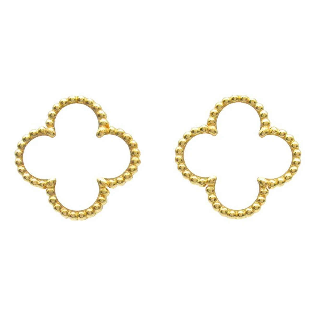 Pre-owned Van Cleef & Arpels Vintage Alhambra Yellow Gold Earrings In White