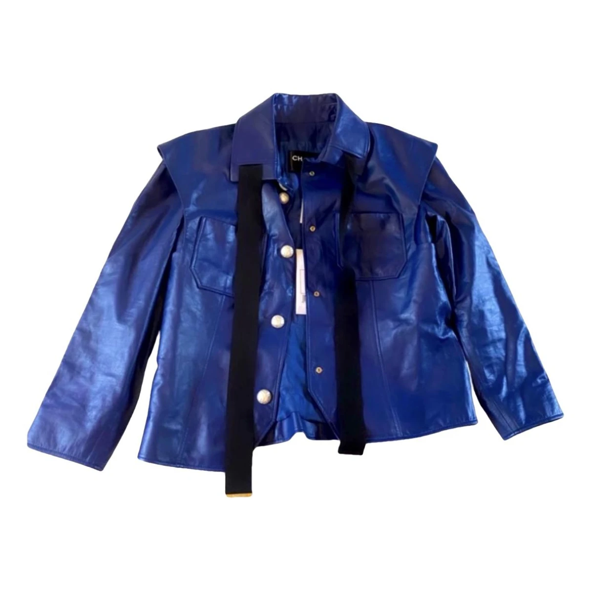 Pre-owned Chanel Leather Jacket In Blue