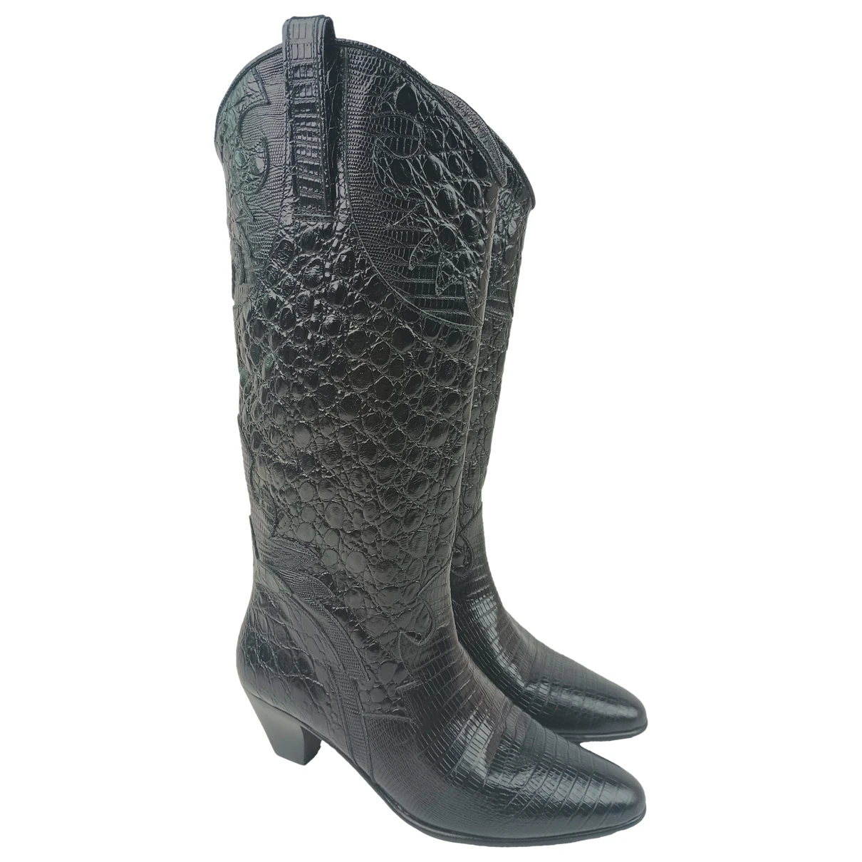 Pre-owned By Far Leather Western Boots In Black