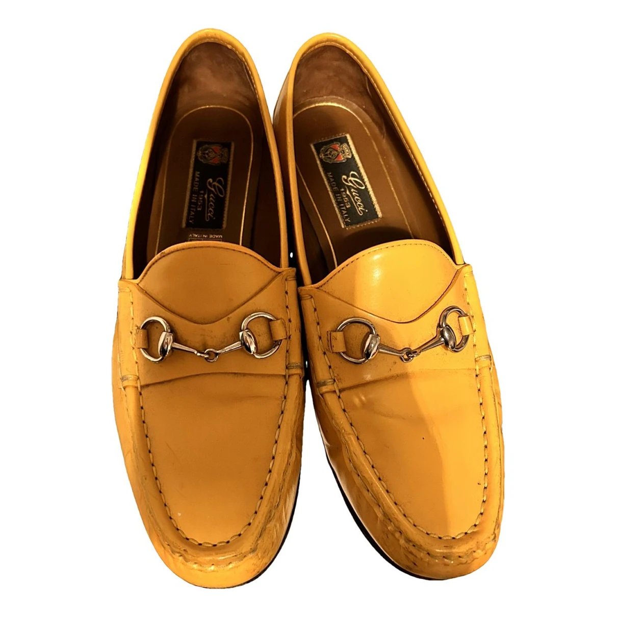 Pre-owned Gucci Jordaan Patent Leather Flats In Yellow