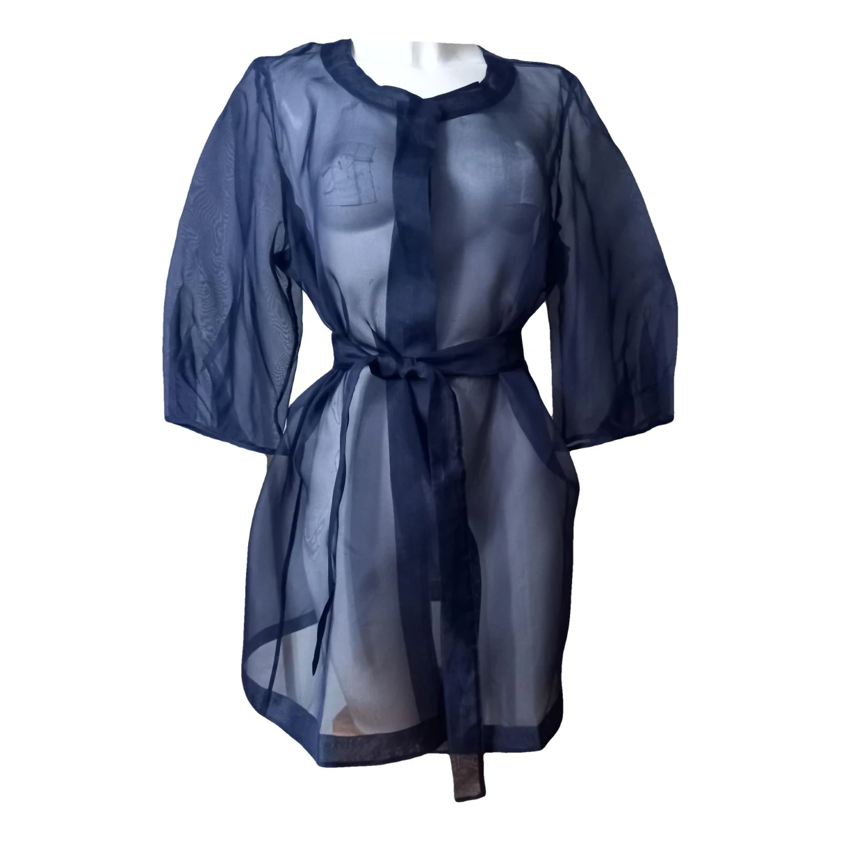 Pre-owned Max Mara Silk Trench Coat In Blue