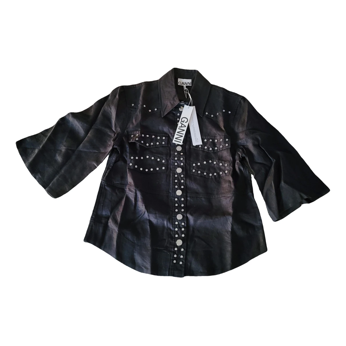 Pre-owned Ganni Linen Shirt In Black