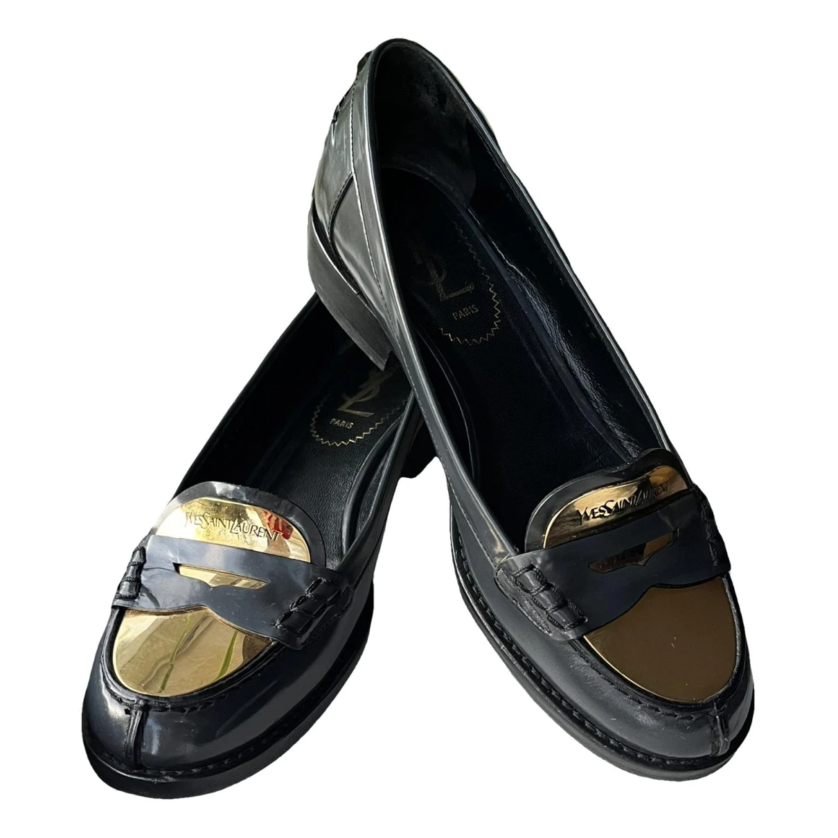 Pre-owned Saint Laurent Patent Leather Flats In Navy