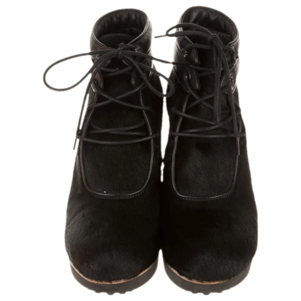 Pre-owned Tod's Pony-style Calfskin Lace Up Boots In Black