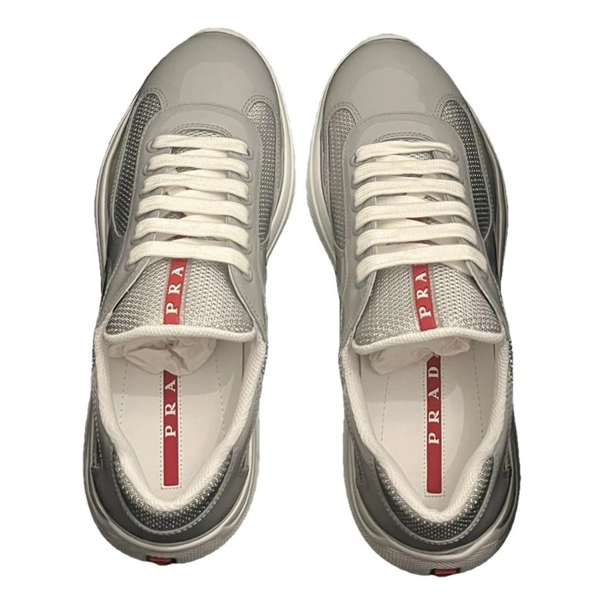 Pre-owned Prada Patent Leather Low Trainers In Grey
