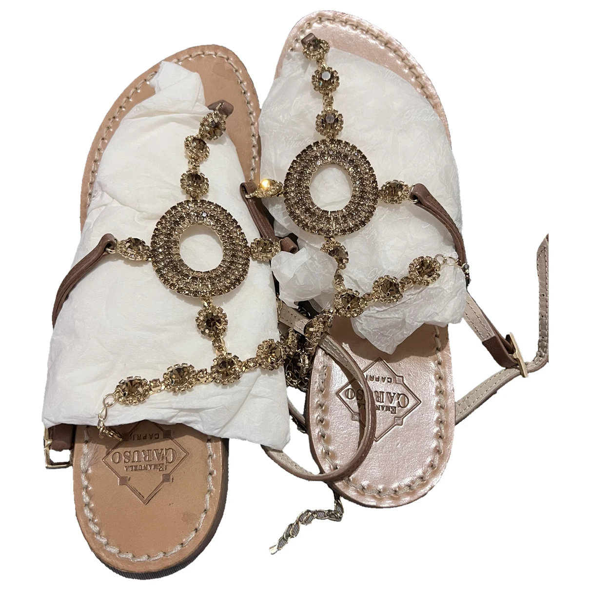 Pre-owned Emanuela Caruso Capri Leather Sandal In Brown