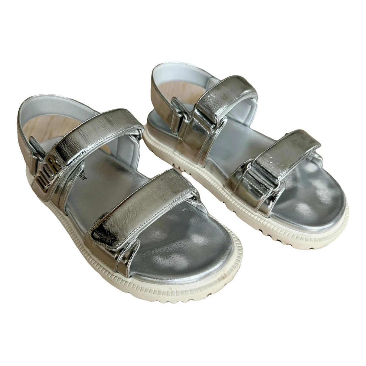 Pre-owned Dior Act Patent Leather Mules In Silver