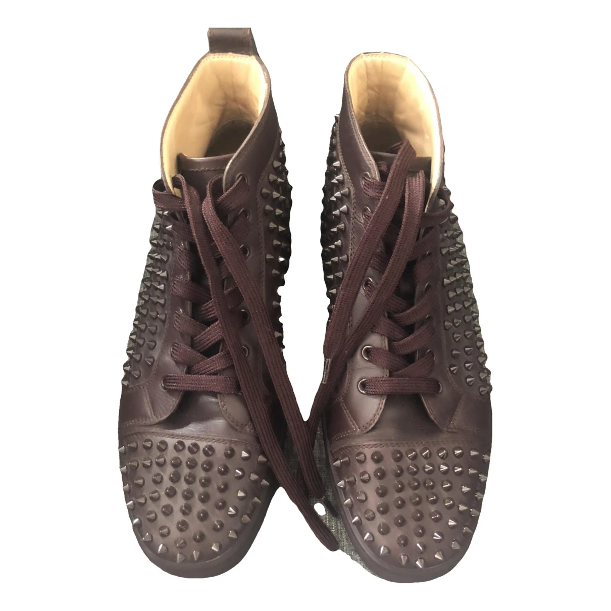 Pre-owned Christian Louboutin Leather High Trainers In Brown