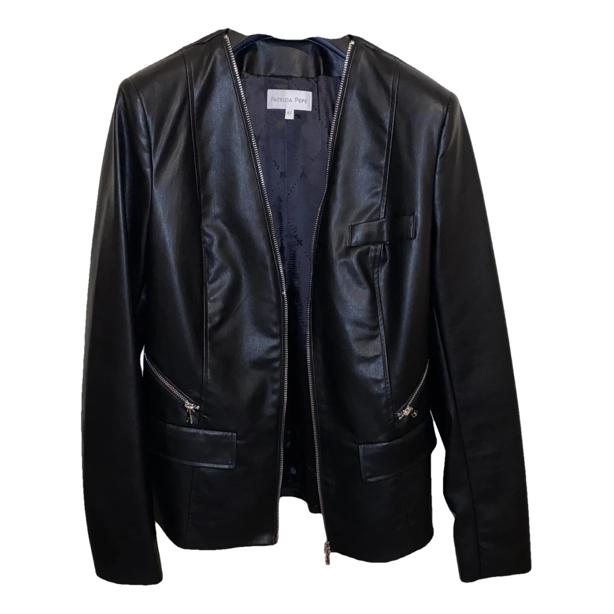 Pre-owned Patrizia Pepe Leather Short Vest In Black