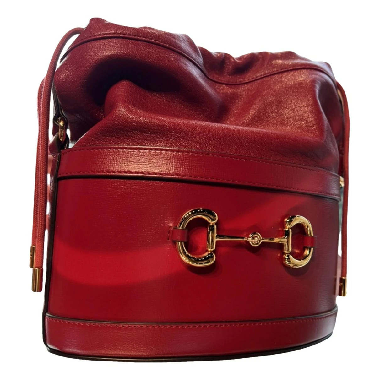 Pre-owned Gucci Horsebit 1955 Bucket Leather Crossbody Bag In Red