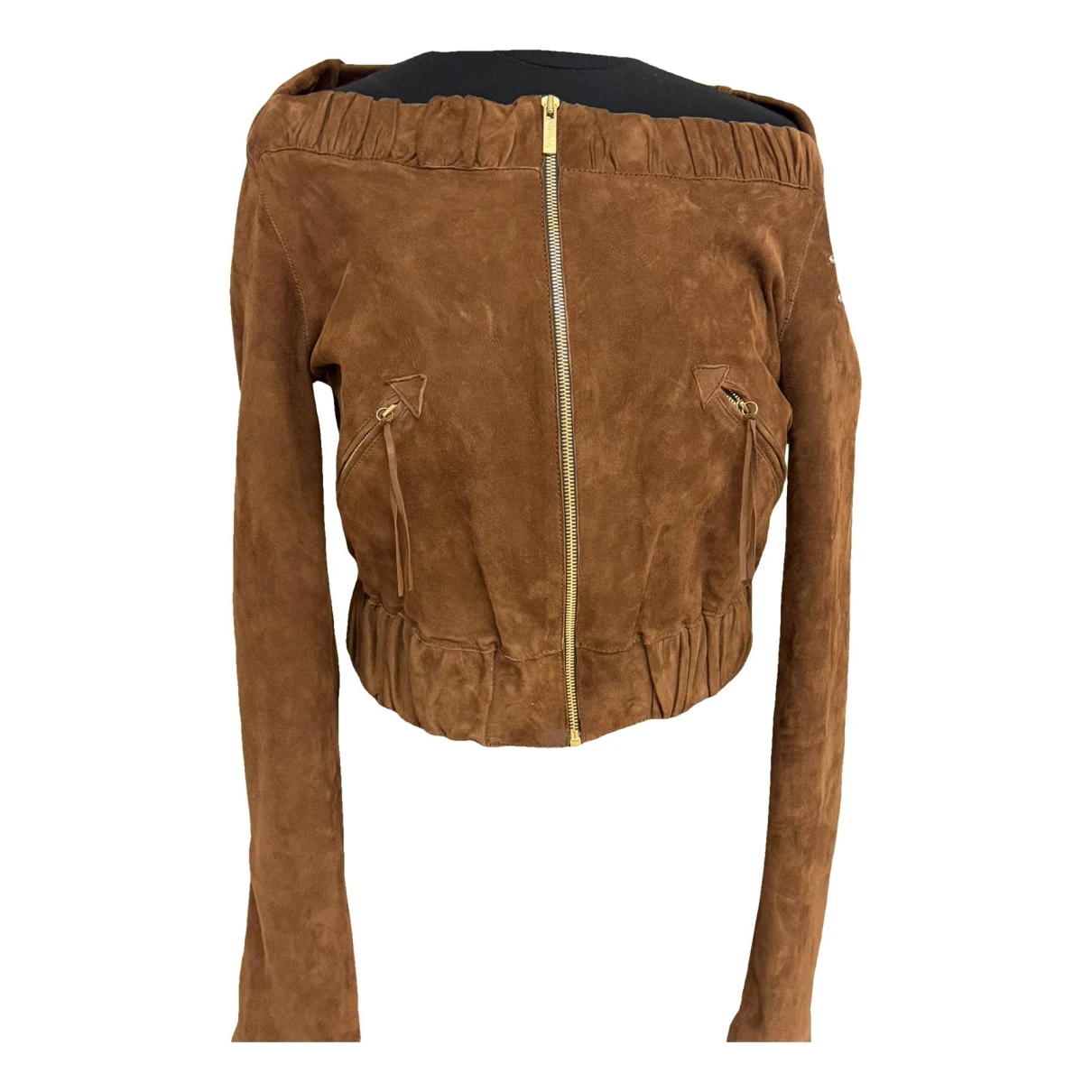 Pre-owned Roberto Cavalli Leather Short Vest In Brown